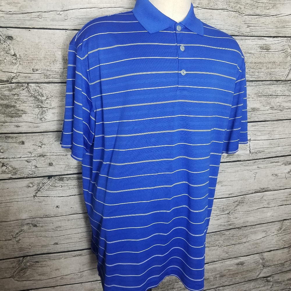 NIKE GOLF DRI-FIT Mens SIZE XL Turquoise Striped Short Sleeve Polo Shirt.Pit t